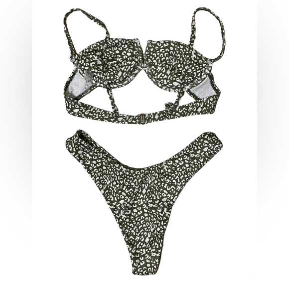 Nwot Green Leopard 3pc Bikini Set - Picture 6 of 9